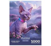 1000 Piece Devon Rex Jigsaw Puzzle for Adults Kids - Challenging Brain Teaser, Purple Flowers Jigsaws, Home Decoration Gifts 70x50cm/1000pcs