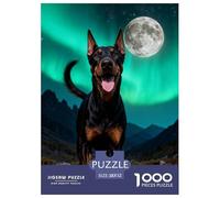 1000 Piece Doberman Pinscher Jigsaw Puzzle for Adults & Kids - Challenging & Brainteasing, Aurora Full Moon Puzzle, Home Decoration Unique Gift 52x38cm/1000pcs