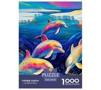 1000 Piece Dolphins Game Puzzle for Adults Gifts Fun Challenging Home Decors Brainteasing Cute Marine Animals Jigsaw Puzzle for Women Men Adult 70x50cm/1000pcs