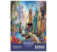 1000 Piece Dutch Village Jigsaw Puzzle Great Gift Home Decoration Windmill by The Stream Puzzles Challenging Games for Men And Women 70x50cm/1000pcs