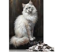 1000 Piece Elegant White Cat Portrait with Blue Eyes Adult Puzzles Puzzles for Adults Jigsaw Puzzles for Adults Educational Game Challenge Toy 1000pcs (75x50cm)