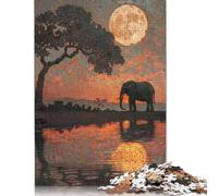 1000 Piece Elephant at Sunset Painting Jigsaw Puzzle for Adult Teenagers Paper Puzzle Christmas Eve Gifts 1000pcs (38x26cm)