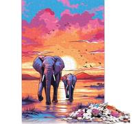 1000 Piece Elephants Africa Sunset Wooden Jigsaw Puzzles Adults Teens Jigsaw Large Puzzle Toys Educational Intellectual Decompressing Fun Family Game