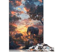 1000 Piece Elephants Nature SynthWave Adult Puzzles Wooden Puzzles Educational Stress Relief Toy Puzzle 1000pcs (75x50cm)