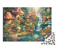 1000 Piece Enchanted Mushroom House Puzzle for Adults Thick Paper Brain Training Waterfall Forest Jigsaw Educational Home Decor 38x26cm/1000pcs