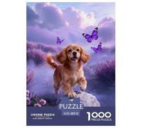 1000 Piece English Cocker Spaniel Jigsaw Puzzle for Adults Kids - Challenging Brain Teaser, Purple Flowers Jigsaws, Home Decoration Birthday Gifts 52x38cm/1000pcs