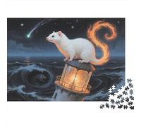 1000 Piece Ermine by Lighthouse with Ocean Waves Jigsaw Puzzles for Adults & Kids, Family Fun, Beautiful Decoration, Family-Friendly Brain Teaser Puzzle Unique Gift 1000pcs (75x50cm)