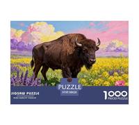 1000 Piece European Bison Jigsaw Puzzle for Adults - Cooperative Play & Educational Activity, Wildflower Grassland Puzzles, Decoration Birthday Gifts 38x26cm/1000pcs