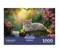1000 Piece European Shorthair Cat Jigsaw Puzzle for Adults Kids - Family-Friendly Brain Teaser, Stream Roses Puzzle, Decoration Birthday Gifts 70x50cm/1000pcs