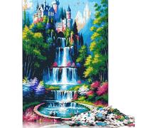 1000 Piece Fantasy Castle Waterfall Landscape Painting Jigsaw Puzzle for Adult Teenagers Paper Puzzle Jigsaws for Adults Sustainable Puzzle for Adults 38x26cm/1000pcs