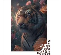 1000 Piece Fantasy Floral Tiger Square Puzzles for Adults, Paper Puzzles Toy Wall Decor 38x26cm/1000pcs
