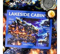 1000 Piece Fantasy Island Sparkling Jigsaw Puzzle for Adults - Dreamy Lakeside Cottage Under Starry Night Sky, Whimsical Fairy Tale Art Puzzle, Relaxing and Challenging Gift for Puzzle Lovers