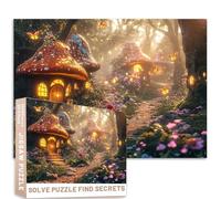 1000 Piece Fantasy Mushroom Village Puzzle Fairy House Glowing Lanterns Enchanted Forest 27x20 Inches Challenging Family Activity Games Colorful DIY Craft Puzzle for Home Decor Gifts