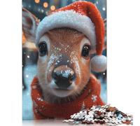 1000 Piece Fawn in Santa Hat Christmas Jigsaw Puzzles for Adults Jigsaw Puzzles Educational Game Challenge Toy 1000pcs (75x50cm)