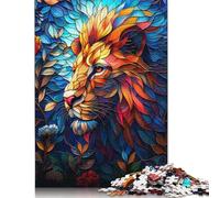1000 Piece for Adults Colrful Stained Glass Lion Jigsaw Puzzles for Adults, Wooden Puzzles Best Gift for Friends And Family 1000pcs (75x50cm)