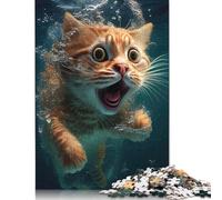 1000 Piece for Adults 'Funny Cat Underwater Shock Jigsaw Puzzles for Adults, Wooden Puzzles Best Gift for Friends And Family 1000pcs (75x50cm)