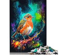 1000 Piece for Adults Robin in Watercolor Splatter Jigsaw Puzzles for Adults, Wooden Puzzles Best Gift for Friends And Family 1000pcs (75x50cm)