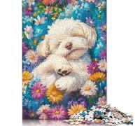 1000 Piece for Adults Sleeping Dog in Floral Meadow Jigsaw Puzzles for Adults, Wooden Puzzles Best Gift for Friends And Family 1000pcs (75x50cm)