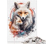 1000 Piece Fox Family Watercolor Square Jigsaw Puzzles for Adults, Wooden Puzzles Educational Game for Children 1000pcs (75x50cm)