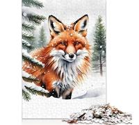 1000 Piece Fox in Winter Watercolor Painting Creative Square Jigsaw Puzzles for Adults & Paper Puzzles Stress Relief Puzzle Games And Unique 38x26cm/1000pcs