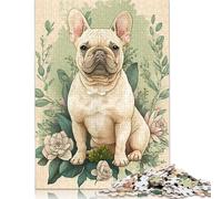 1000 Piece French Bulldog Floral Jigsaw Puzzles, for Adults & Wooden Puzzles Educational Games For Kids 1000pcs (75x50cm)
