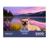 1000 Piece French Bulldog Jigsaw Puzzle for Adults - Challenging Brain Teaser, Lakeside Meadow Jigsaws, Decoration Birthday Gifts 52x38cm/1000pcs