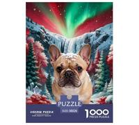 1000 Piece French Bulldog Jigsaw Puzzle for Adults & Kids - Challenging & Brainteasing, Snowy Mountain Aurora Puzzles, Decoration Gifts 38x26cm/1000pcs