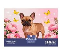 1000 Piece French Bulldog Jigsaw Puzzle for Adults Kids - Challenging Game, Butterfly Flowers Puzzle, Decoration Birthday Gifts 70x50cm/1000pcs