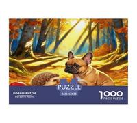 1000 Piece French Bulldog Jigsaw Puzzle for Adults & Kids - Challenging Game, Hedgehog Woods Puzzles, Decoration Gifts 52x38cm/1000pcs