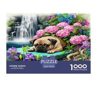 1000 Piece French Bulldog Jigsaw Puzzle for Adults & Kids - Family-Friendly Brain Teaser, Flower Bush Waterfall Jigsaws, Home Decoration Gifts 70x50cm/1000pcs