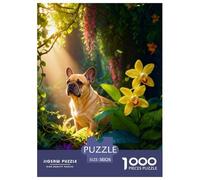 1000 Piece French Bulldog Jigsaw Puzzles for Adults - Family Fun, Family Game, Vine Flowers Puzzle, Home Decoration Gifts 38x26cm/1000pcs