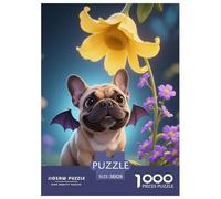 1000 Piece French Bulldog Jigsaw Puzzles for Adults & Kids Challenge Toy Educational Games Home Decoration Dog Giant Flower Jigsaws Gifts 38x26cm/1000pcs