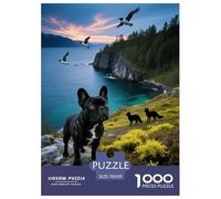 1000 Piece French Bulldog Jigsaw Puzzles for Adults Kids Challenge Toy Family-Friendly Brain Teaser Decoration Black French Bulldog Bay Jigsaws Gifts 70x50cm/1000pcs