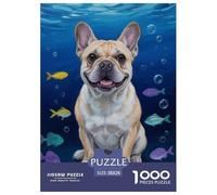 1000 Piece French Bulldog Jigsaw Puzzles for Adults Kids Challenge Toy Family-Friendly Brain Teaser Decoration Dog Fish Puzzles Birthday Gifts 38x26cm/1000pcs