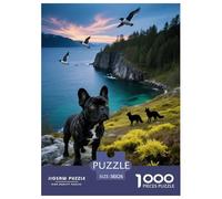 1000 Piece French Bulldog Jigsaw Puzzles for Adults Kids Challenge Toy Family-Friendly Brain Teaser Decoration Black French Bulldog Bay Puzzle Unique Gift 38x26cm/1000pcs