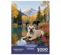 1000 Piece French Bulldog Jigsaw Puzzles for Adults Kids Challenging Game Educational Toy Decoration Dog Mountains Lake Puzzle Birthday Gifts 38x26cm/1000pcs