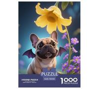1000 Piece French Bulldog Jigsaw Puzzles for Adults Kids Challenging Game Educational Toy Decoration Dog Giant Flower Puzzle Birthday Gifts 70x50cm/1000pcs