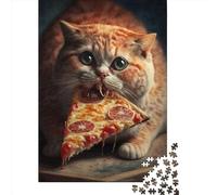 1000 Piece Funny Cat Eating Pizza Square Puzzles for Adults, Wooden Puzzles Toy Wall Decor 1000pcs (75x50cm)