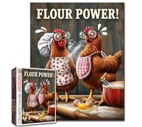 1000 Piece Funny Chicken Puzzle for Adults Farm Animal Hen Baking Scene Jigsaw Puzzle with Flour Power Theme 19.7 x 27.6 Inch Challenging Puzzles Gift for Family Friends Relaxing Activity Home Decor
