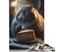 1000 Piece Funny Fat Cat Cake Jigsaw Square Puzzle for Adults & Wooden Puzzles Educational Game Challenge Toy 1000pcs (75x50cm)