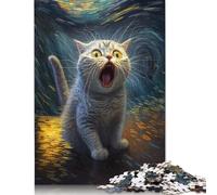 1000 Piece Funny Van Gogh Cat Jigsaw Puzzles for Adult Teenagers Wooden Puzzles Sustainable Puzzle for Adults | Games 1000pcs (75x50cm)