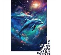 1000 Piece Galaxy Dolphin Jigsaw Puzzle for Adult Teenagers Wooden Puzzle Christmas Eve Gifts 1000pcs (75x50cm)