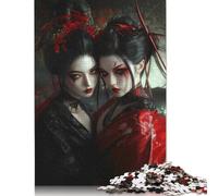 1000 Piece Geisha in Red And Black Japanese Cherry Blossom Square Puzzle for Adults Wooden Puzzles Educational Puzzle Family Game 1000pcs (75x50cm)