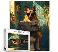 1000 Piece German Shepherd Jigsaw Puzzles for Adults Animals Going Toilet Puzzles Interesting Wildlife Puzzle 27×20 Inches Challenging Family Activity Games DIY Craft Puzzle for Home Decor Gifts