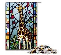 1000 Piece Giraffe Stained Glass Puzzles Gifts Jigsaw for Adults Christmas Wishlist with Santa Claus for Teenager Age 14 Up 75x50cm