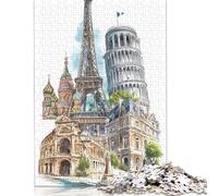 1000 Piece Global Landmarks Collage Square Puzzles for Adults, Wooden Puzzles Toy Wall Decor 1000pcs (75x50cm)