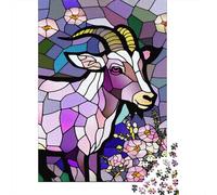 1000 Piece Goat Stained Glass Style Square Puzzles for Adults And Wooden Puzzles Family Activity 1000pcs (75x50cm)