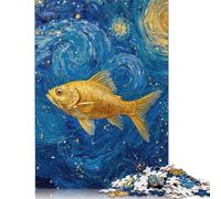 1000 Piece Golden Fish in Starry Night Painting Jigsaw Puzzles for Adult Teenagers Puzzles for Adults Brain Teaser Puzzles For Adults 38x26cm/1000pcs