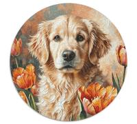 1000 Piece Golden Retriever Jigsaw Puzzles for Adults Kids Challenge Toy Educational Games Decoration Golden Retriever Tulip Puzzle Birthday Gifts 1000pcs (67.5x67.5cm)