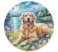 1000 Piece Golden Retriever Jigsaw Puzzles for Adults Kids Challenge Toy Family Fun Game Home Decoration Golden Retriever Tulip Jigsaws Gifts 1000pcs (67.5x67.5cm)
